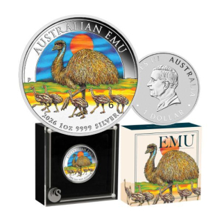 1 oz Strieborná minca Austrália Emu 2026 - Farebná
